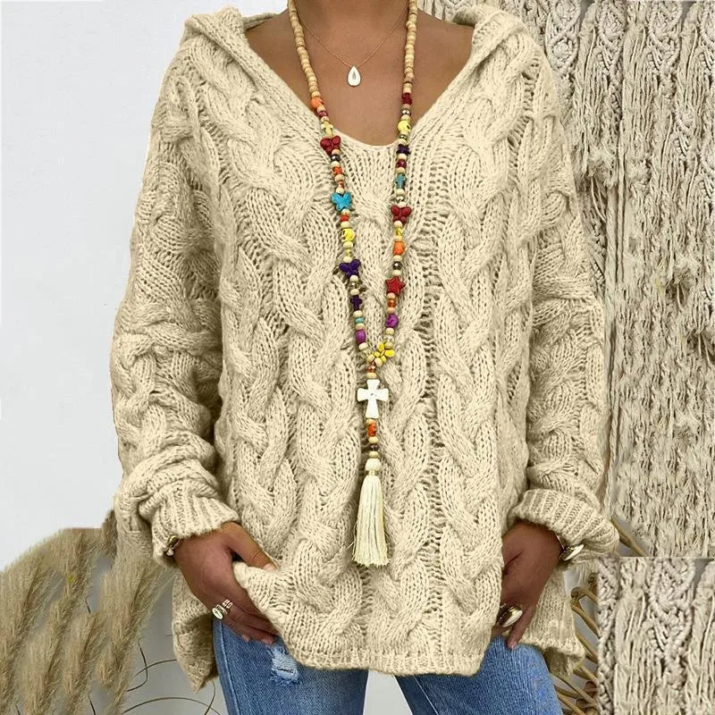 Sienna | Women's Cable Knit Sweater  - Size:XS;Color:Beige