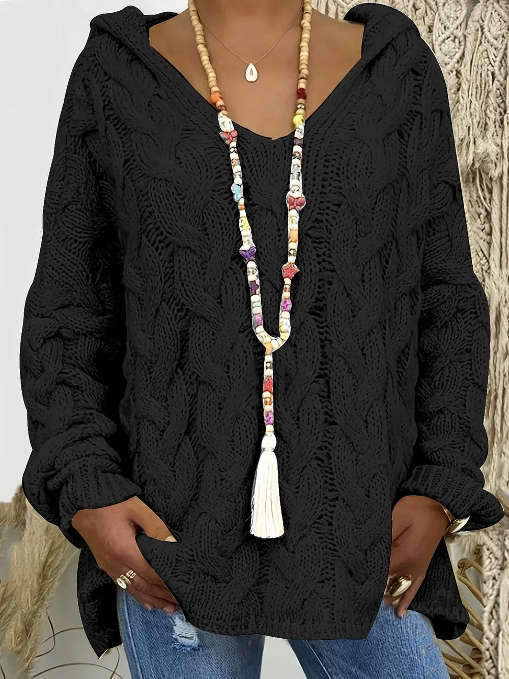 Sienna | Women's Cable Knit Sweater  - Size:XS;Color:Black
