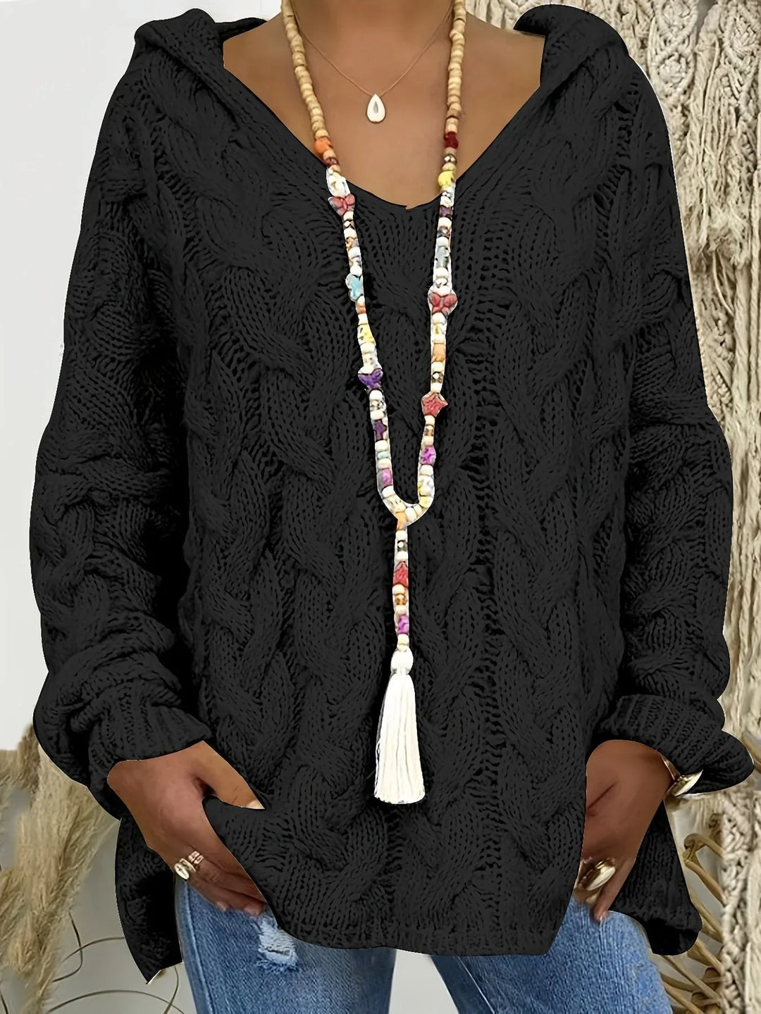 Sienna | Women's Cable Knit Sweater  - Size:XS;Color:Black