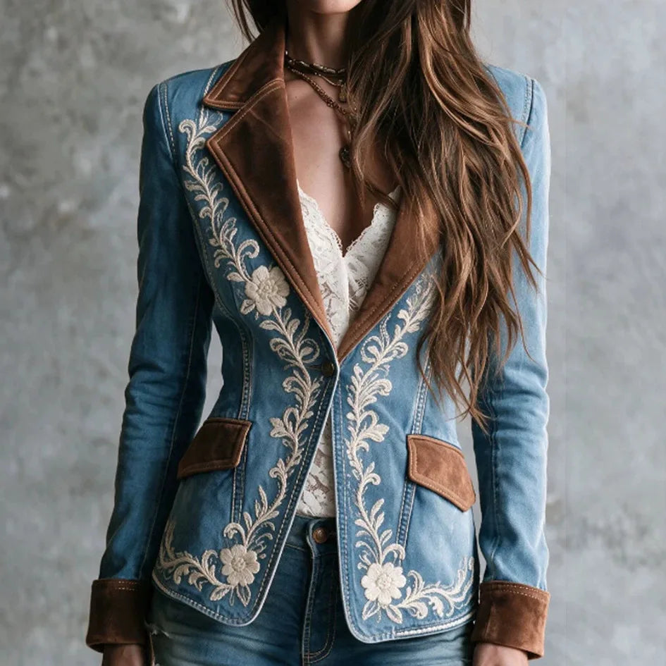 Women's Sierra | Women's Embroidered Suede-Lapel Denim Jacket