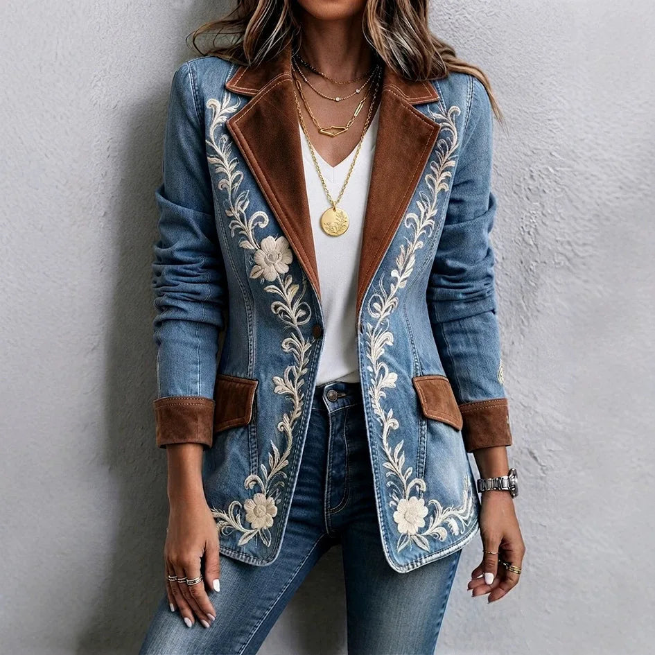 Women's Sierra | Women's Embroidered Suede-Lapel Denim Jacket