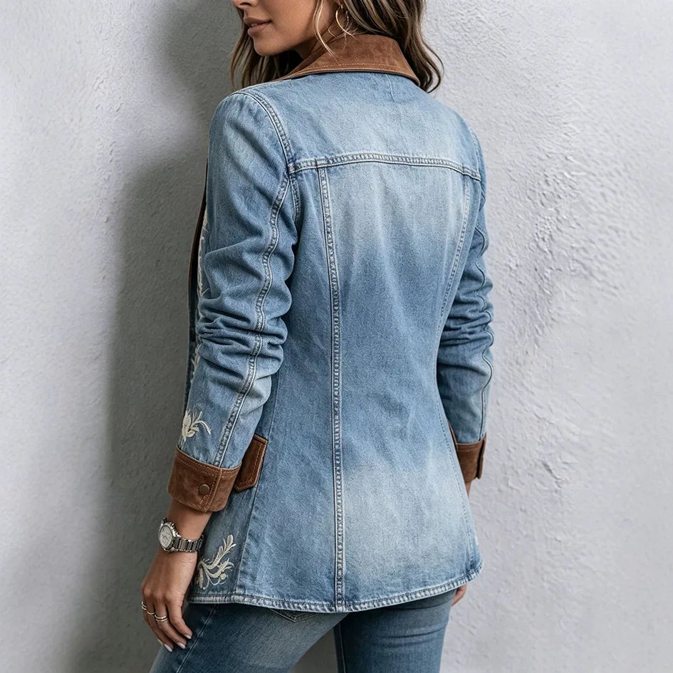 Women's Sierra | Women's Embroidered Suede-Lapel Denim Jacket