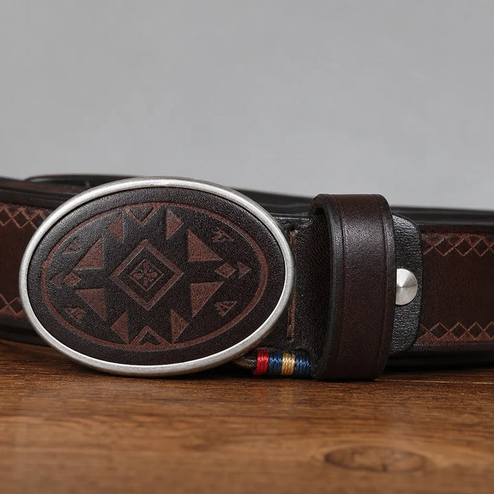 Men's Brown Aylward Engraved Leather Belt