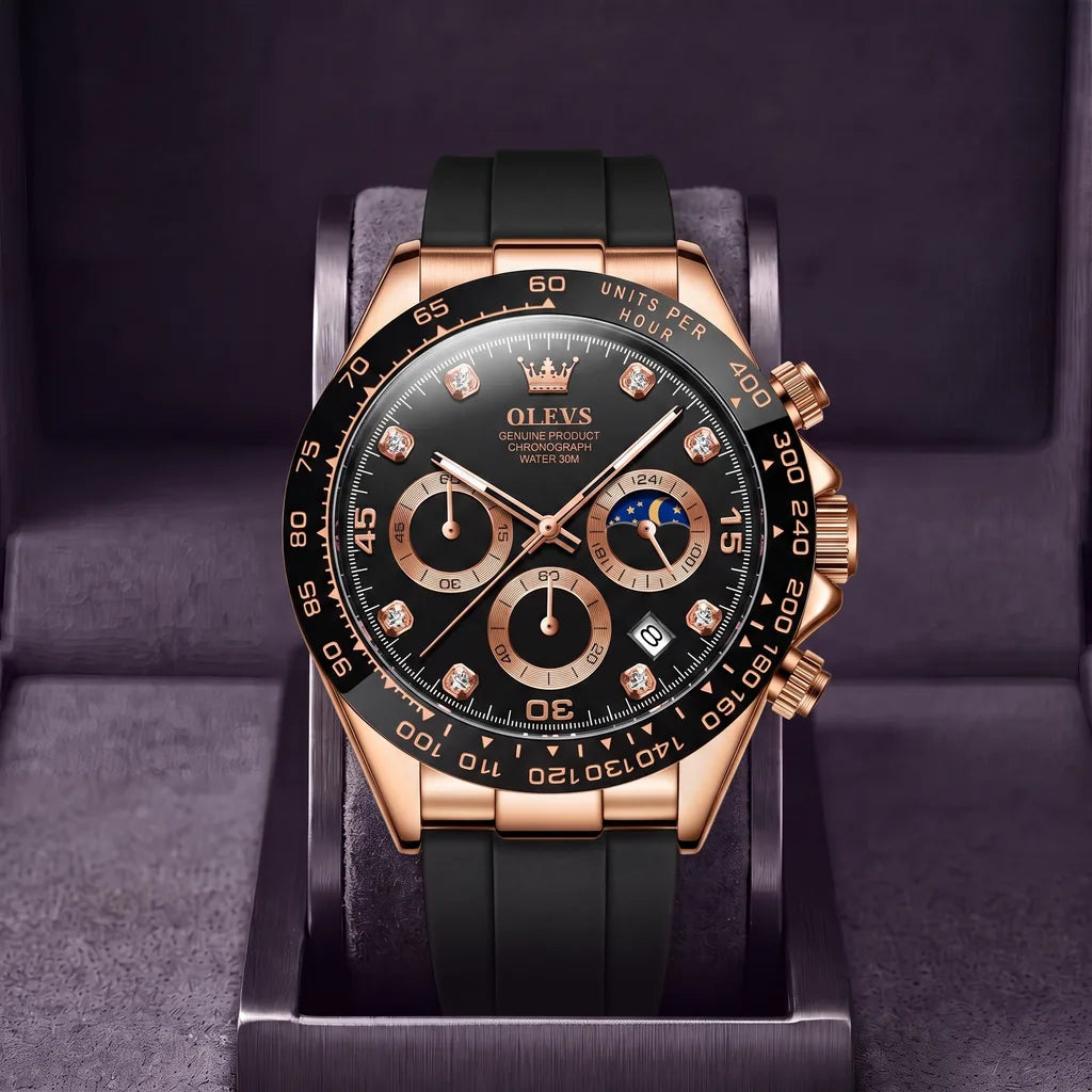 Sinclair | Mens Chronograph Watch - Color:Black/Rose Gold
