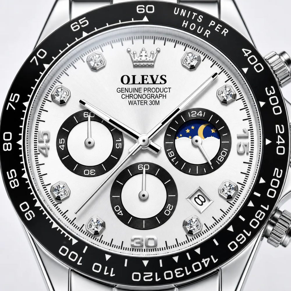 Men's 2875 Black Silicone Strap / Silver Tone Case / White Dial Rosenthal Sport Chronograph Watch