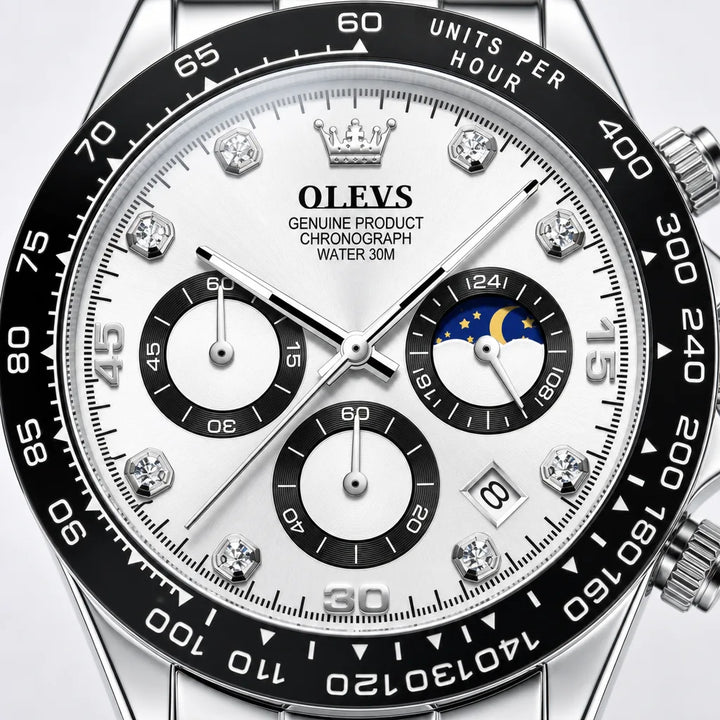 Men's 2875 Black Silicone Strap / Silver Tone Case / White Dial Rosenthal Sport Chronograph Watch