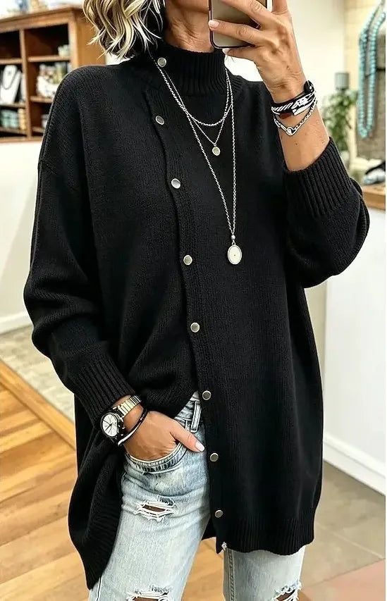Sky | Women's Longline Knit Cardigan  - Color:Black;Size:XS