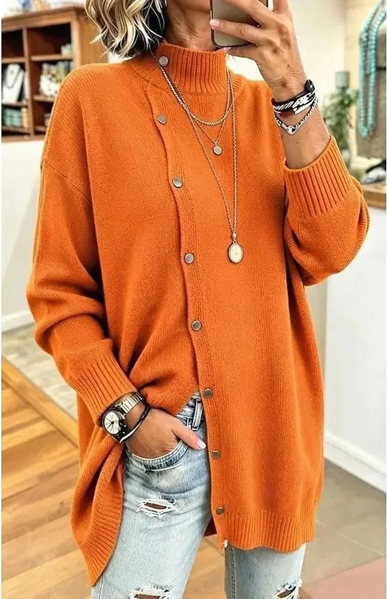 Sky | Women's Longline Knit Cardigan  - Color:Orange;Size:XS