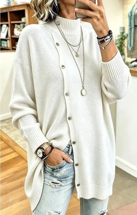Sky | Women's Longline Knit Cardigan  - Color:White;Size:XS