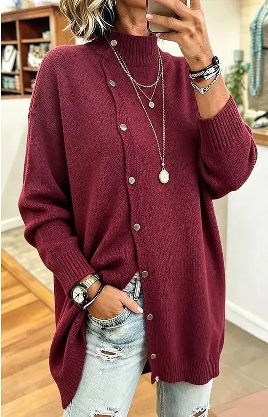 Sky | Women's Longline Knit Cardigan  - Color:Wine;Size:XS