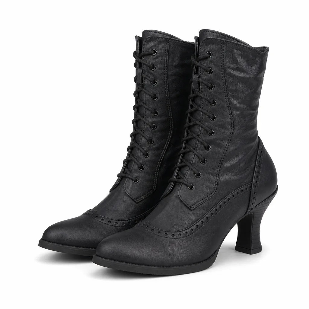 Solene | Women's Fall Brown Ankle Lace Boots - Color:Black;Size:35