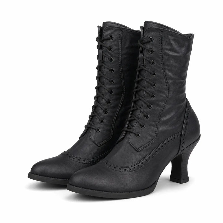 Solene | Women's Fall Brown Ankle Lace Boots - Color:Black;Size:35