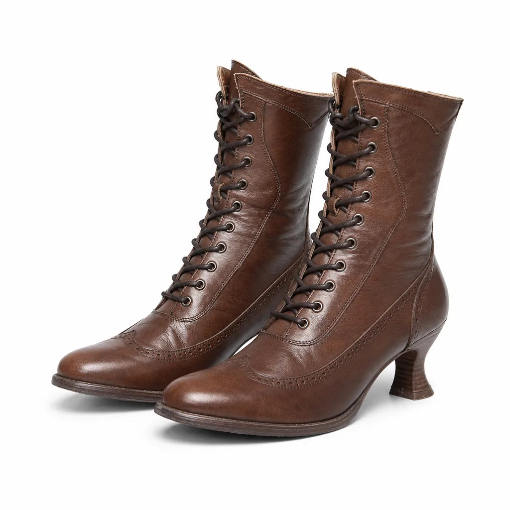 Solene | Women's Fall Brown Ankle Lace Boots - Color:Brown;Size:35