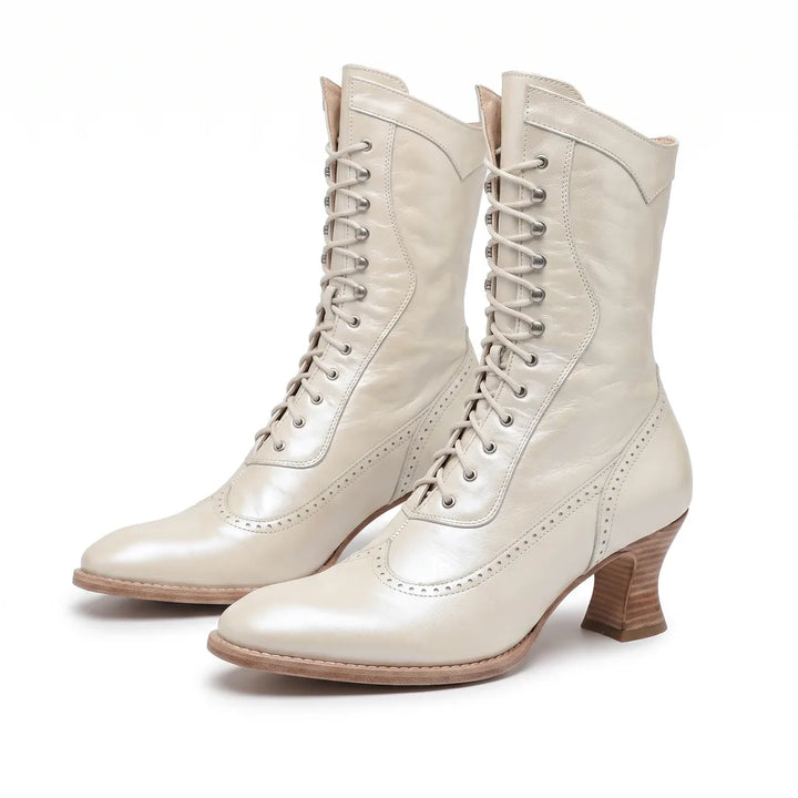 Solene | Women's Fall Brown Ankle Lace Boots - Color:White;Size:35