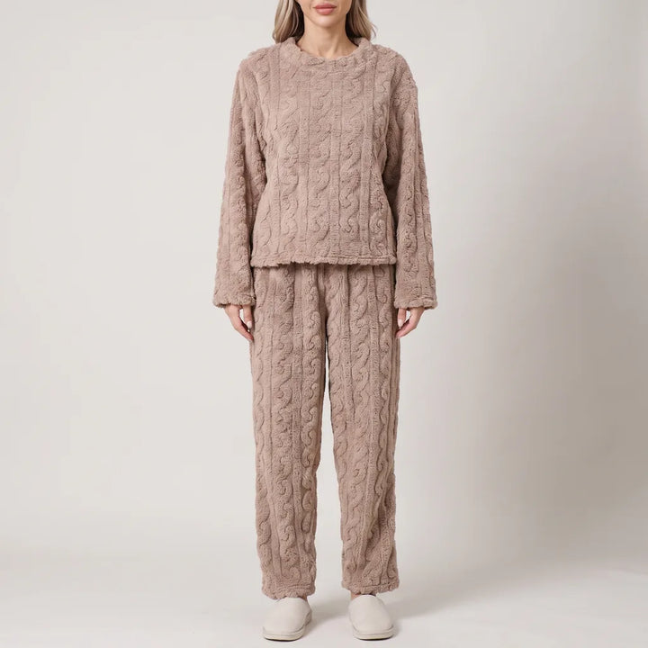 Solveig | Women's Fleece Pajama Set - Color:Beige;Size:XS