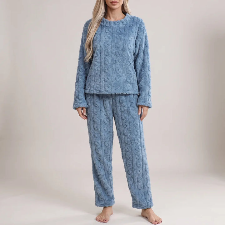Solveig | Women's Fleece Pajama Set - Color:Blue;Size:XS
