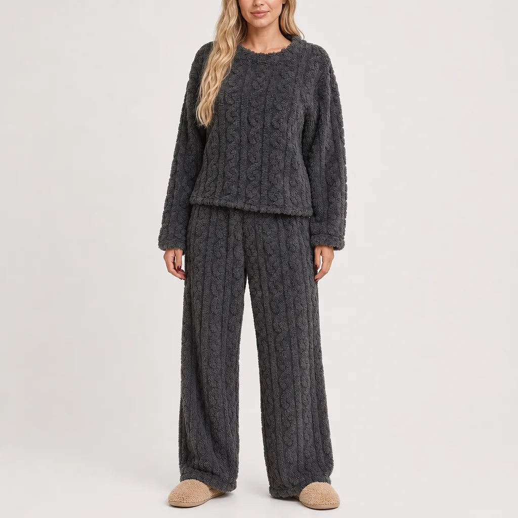 Solveig | Women's Fleece Pajama Set - Color:Gray;Size:XS