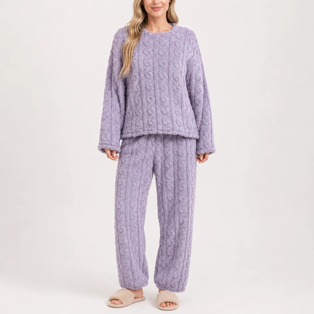 Solveig | Women's Fleece Pajama Set - Color:Purple;Size:XS