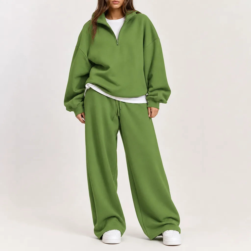Sophia Relaxed Sweater and Sweatpants Set - Color:Green;Size:XS