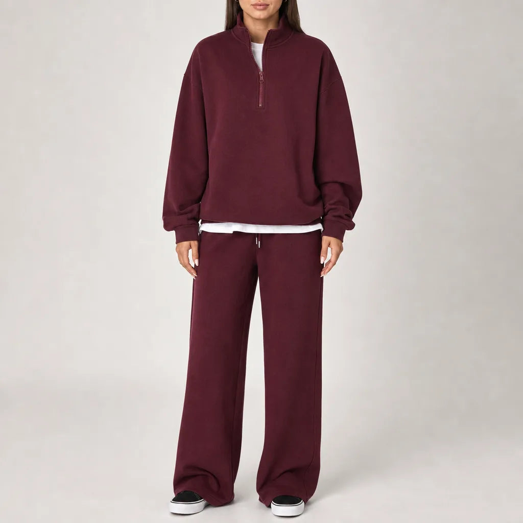 Sophia Relaxed Sweater and Sweatpants Set - Color:Red;Size:XS