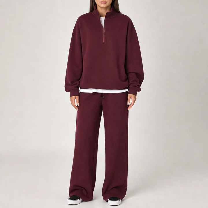 Sophia Relaxed Sweater and Sweatpants Set - Color:Red;Size:XS