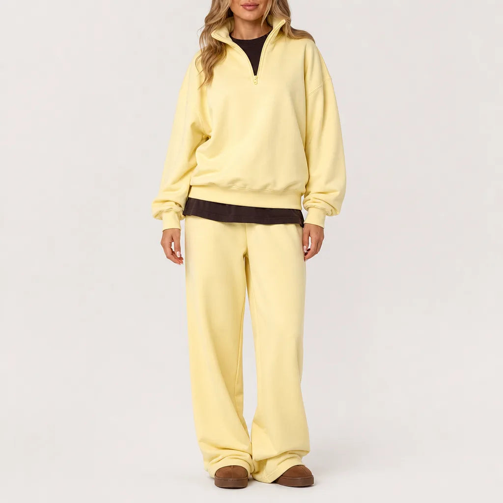 Sophia Relaxed Sweater and Sweatpants Set - Color:Yellow;Size:XS