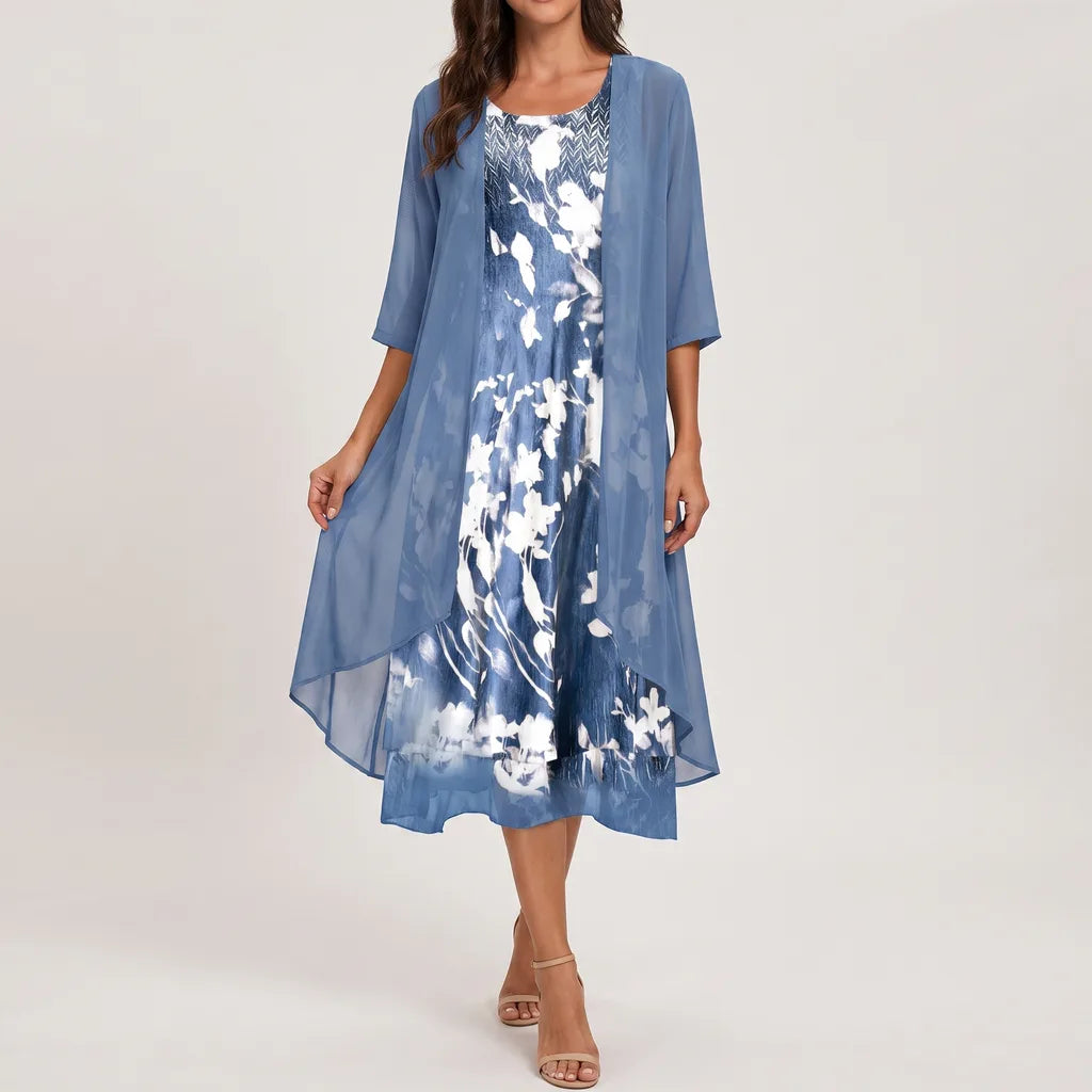 Sophie Floral Midi Dress - Color:Blue;Size:S