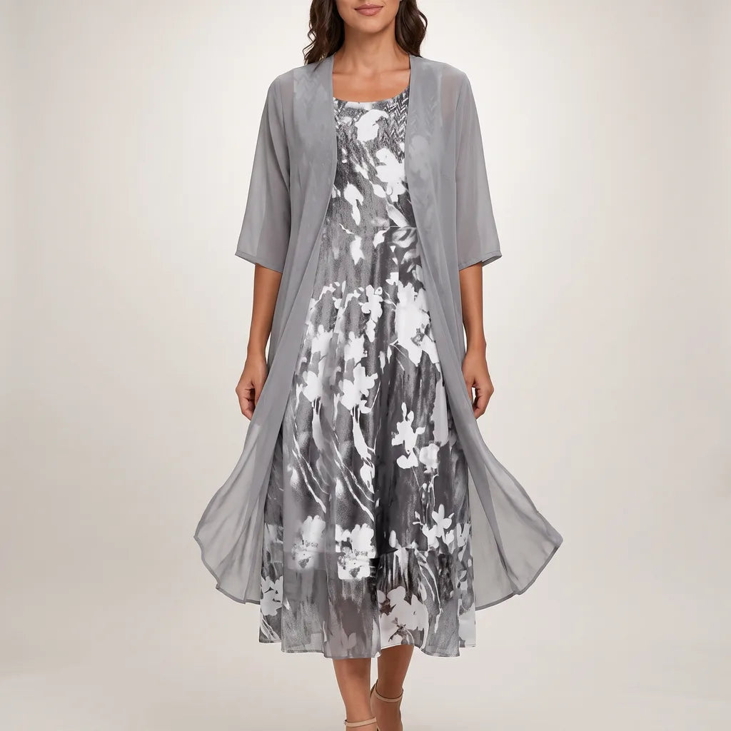 Sophie Floral Midi Dress - Color:Gray;Size:S