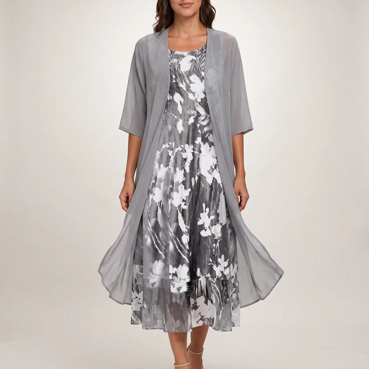 Sophie Floral Midi Dress - Color:Gray;Size:S