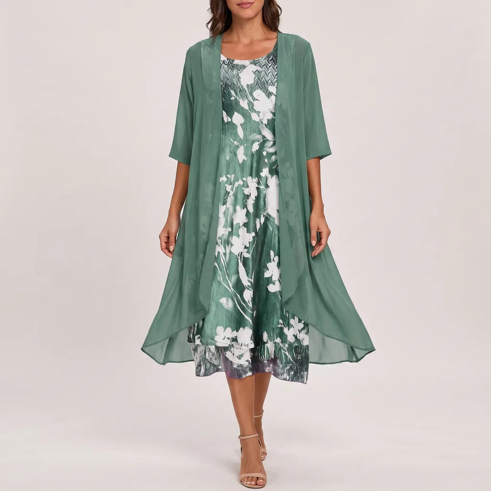 Sophie Floral Midi Dress - Color:Green;Size:S