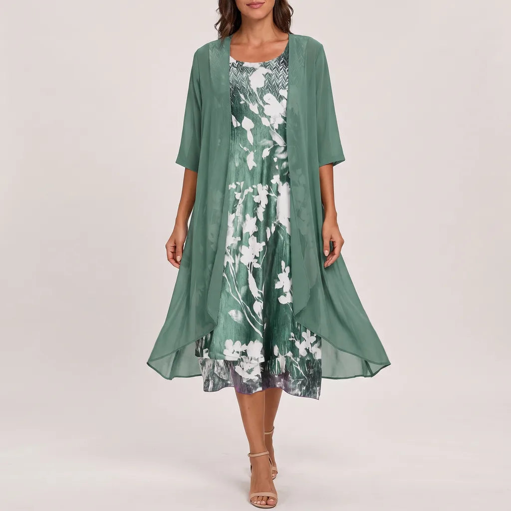 Sophie Floral Midi Dress - Color:Green;Size:S