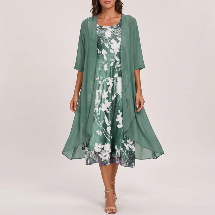 Sophie Floral Midi Dress - Color:Green;Size:S