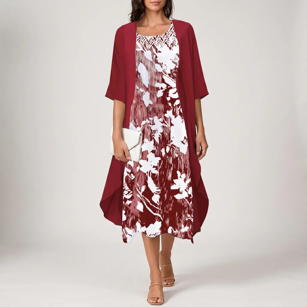 Sophie Floral Midi Dress - Color:Red;Size:S
