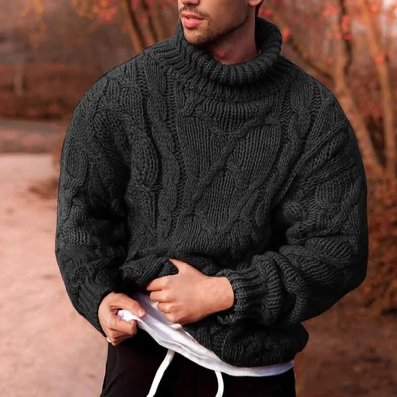 Sterling | Men's Cable-Knit Turtleneck Sweater - Color:Black;Size:XS