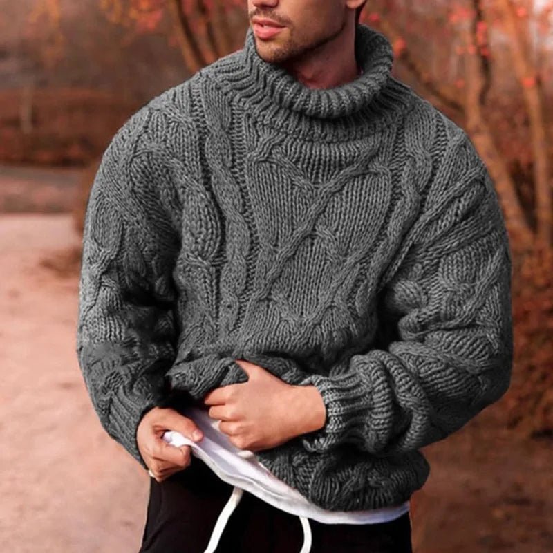 Sterling | Men's Cable-Knit Turtleneck Sweater - Color:Gray;Size:XS
