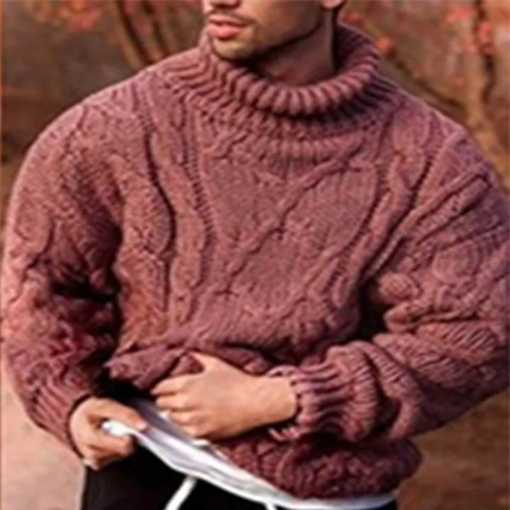 Sterling | Men's Cable-Knit Turtleneck Sweater - Color:Red;Size:XS