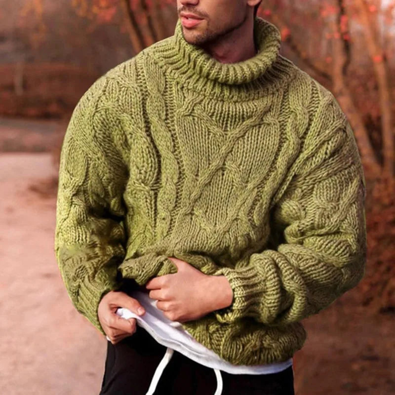 Sterling | Men's Cable-Knit Turtleneck Sweater - Color:Yellow;Size:XS