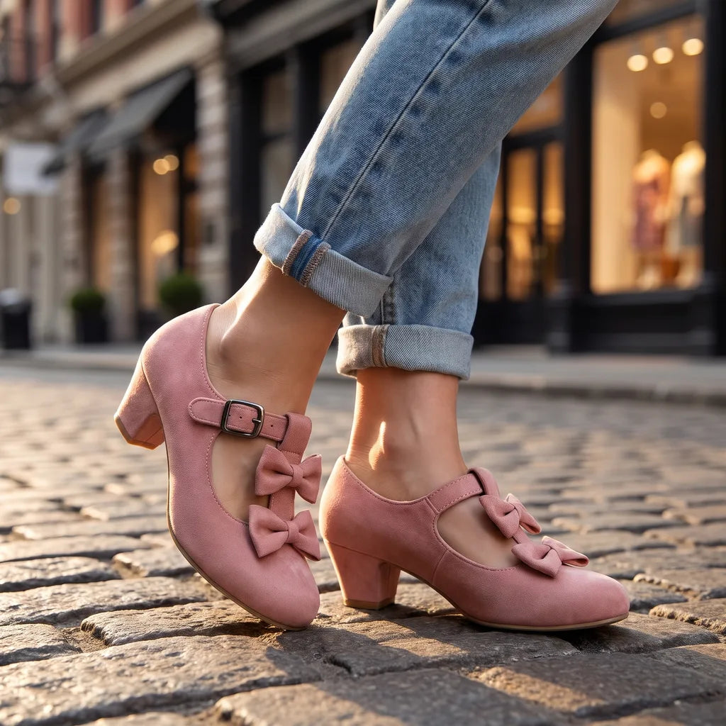 Women's Pink Ogden Bow T-Strap Pumps