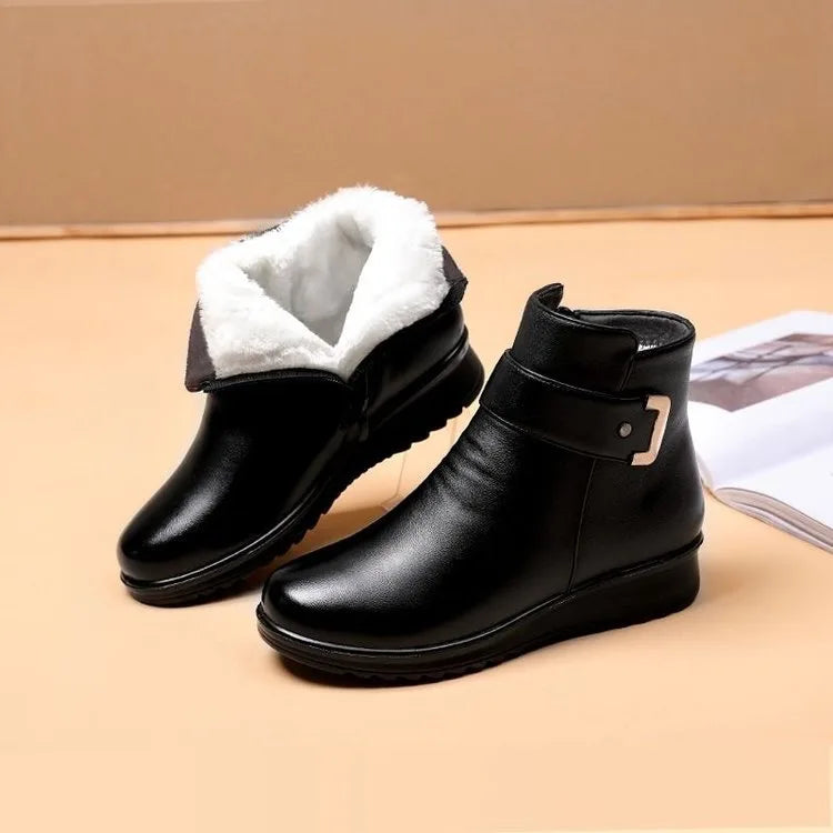 Sybil | Women's Waterproof Winter Boots - Color:Black with White Fleece;Size:35