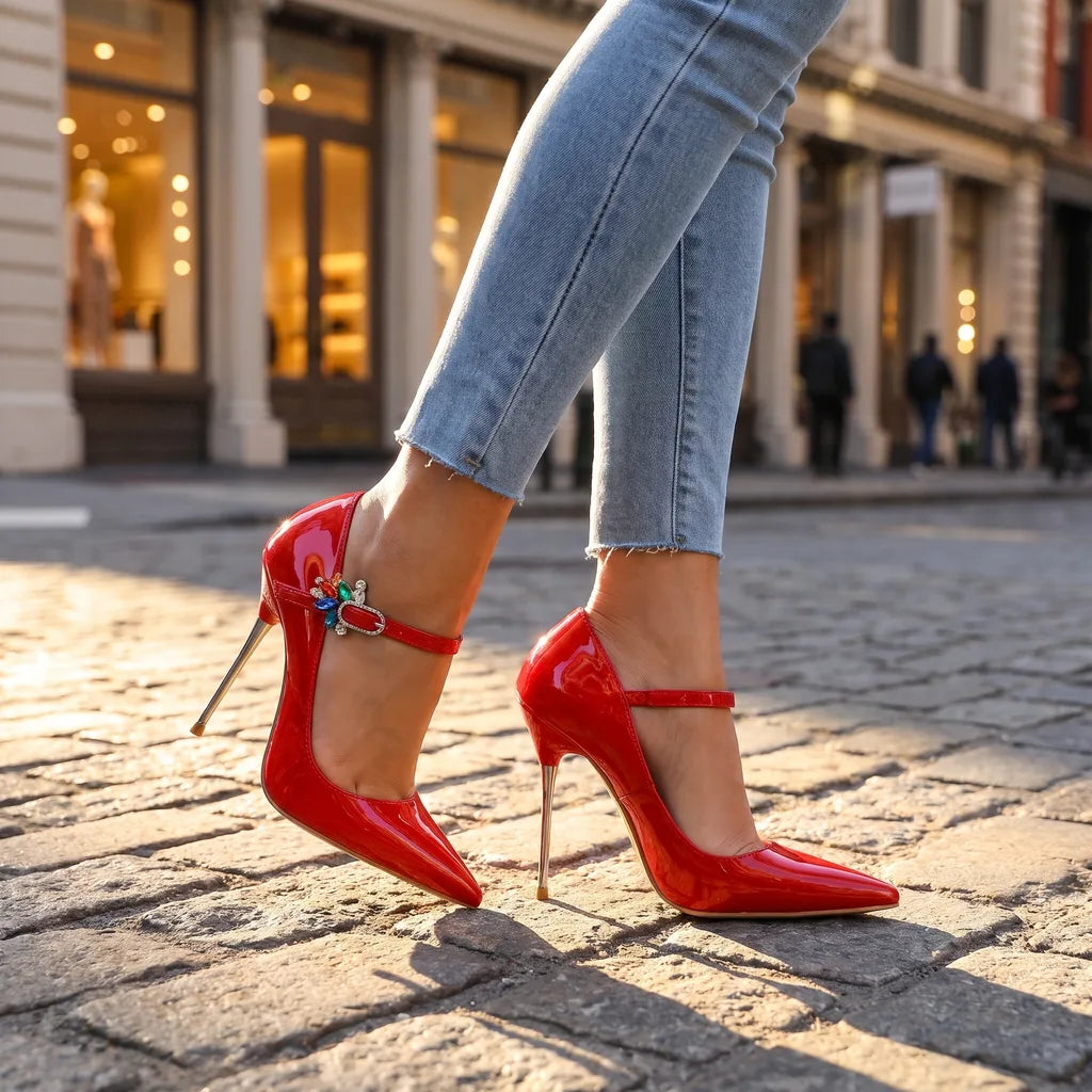 Women's Red Thalia Rhinestone Stiletto Pumps