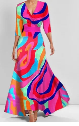 Syeda | Women's Floral Evening Maxi Dress  - Size:S;Color:Colourful