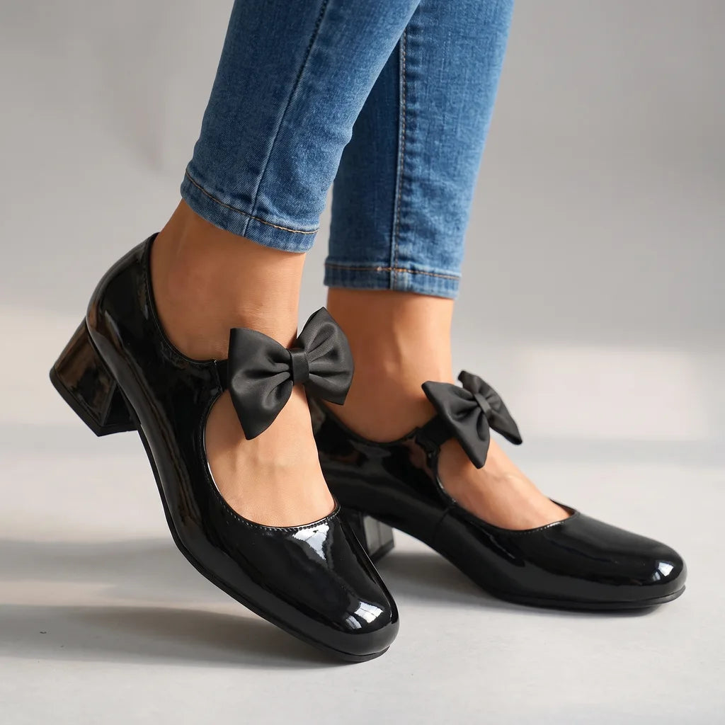 Sylvia | Women's Bow-Tie Mary Jane Heels - Color:Black;Size:35
