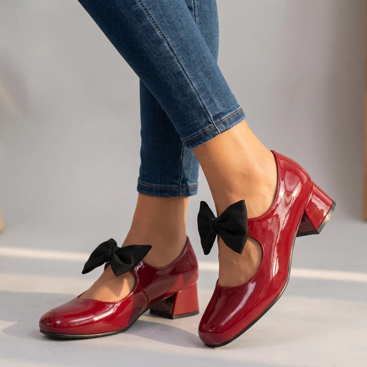 Sylvia | Women's Bow-Tie Mary Jane Heels - Color:Wine Red;Size:35