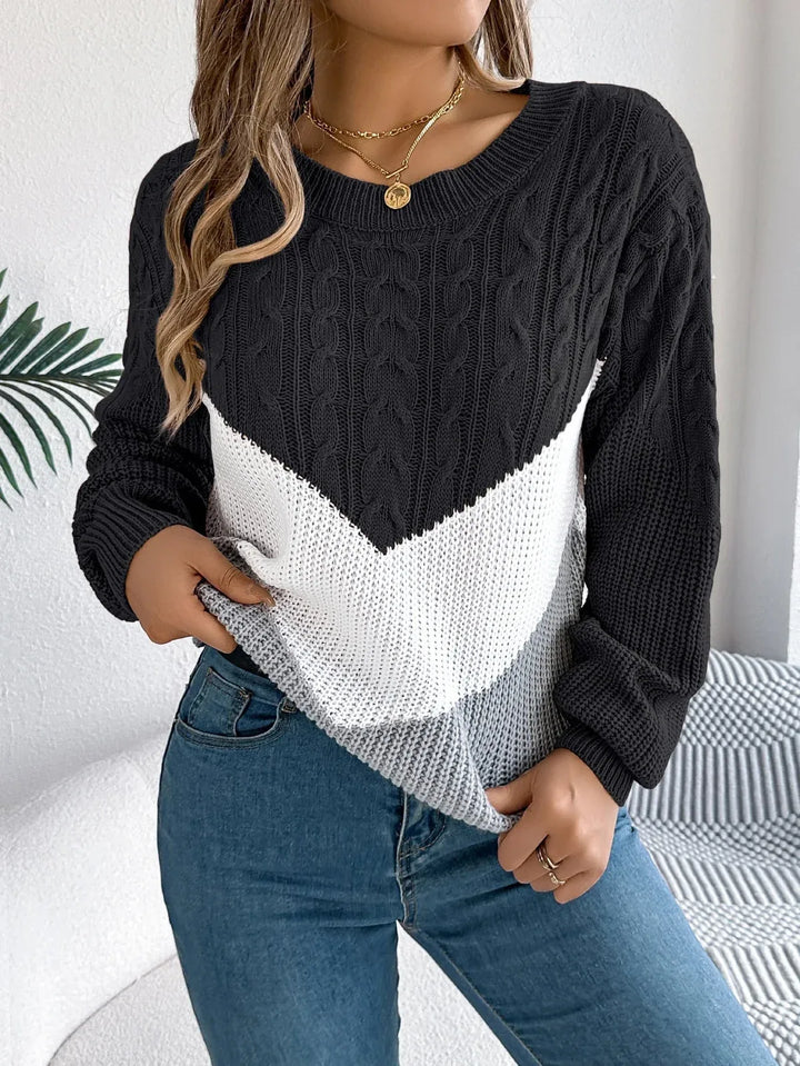 Sylvia | Women's Cable Knit Sweater  - Color:Black;Size:S