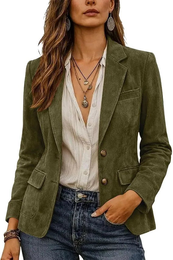 Sylvia | Women's Suede Classic Blazer  - Size:XS;Color:Army Green