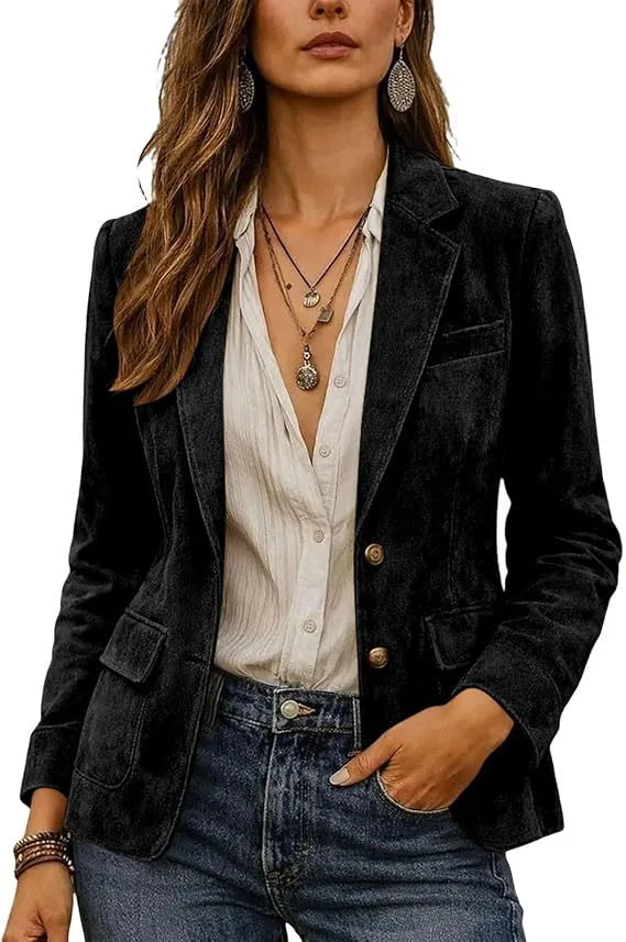 Sylvia | Women's Suede Classic Blazer  - Size:XS;Color:Black