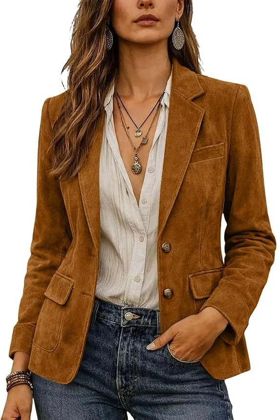 Sylvia | Women's Suede Classic Blazer  - Size:XS;Color:Caramel