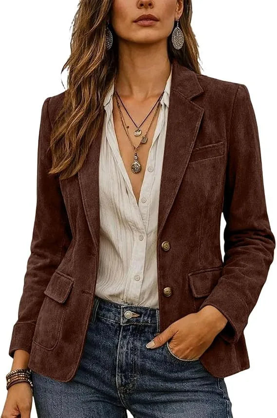Sylvia | Women's Suede Classic Blazer  - Size:XS;Color:Dark Brown