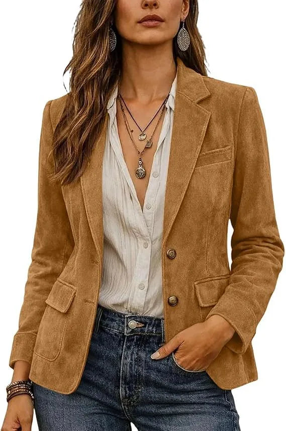 Sylvia | Women's Suede Classic Blazer  - Size:XS;Color:Earthy Yellow