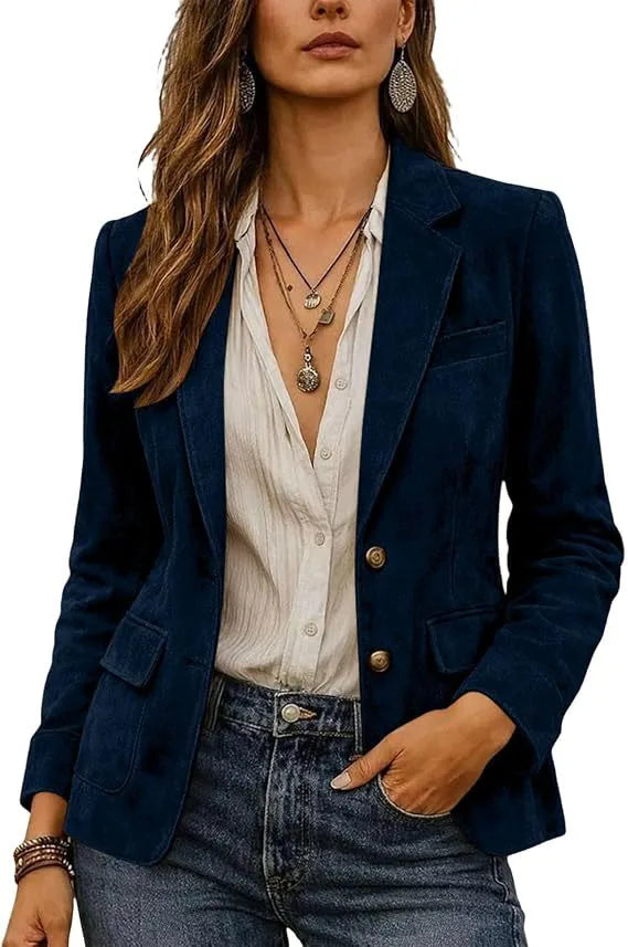 Sylvia | Women's Suede Classic Blazer  - Size:XS;Color:Navy Blue
